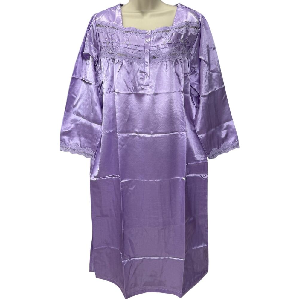 New Anthony Richards Lilac Purple Satin Lace Cuddleskin Nightgown Size MP Long